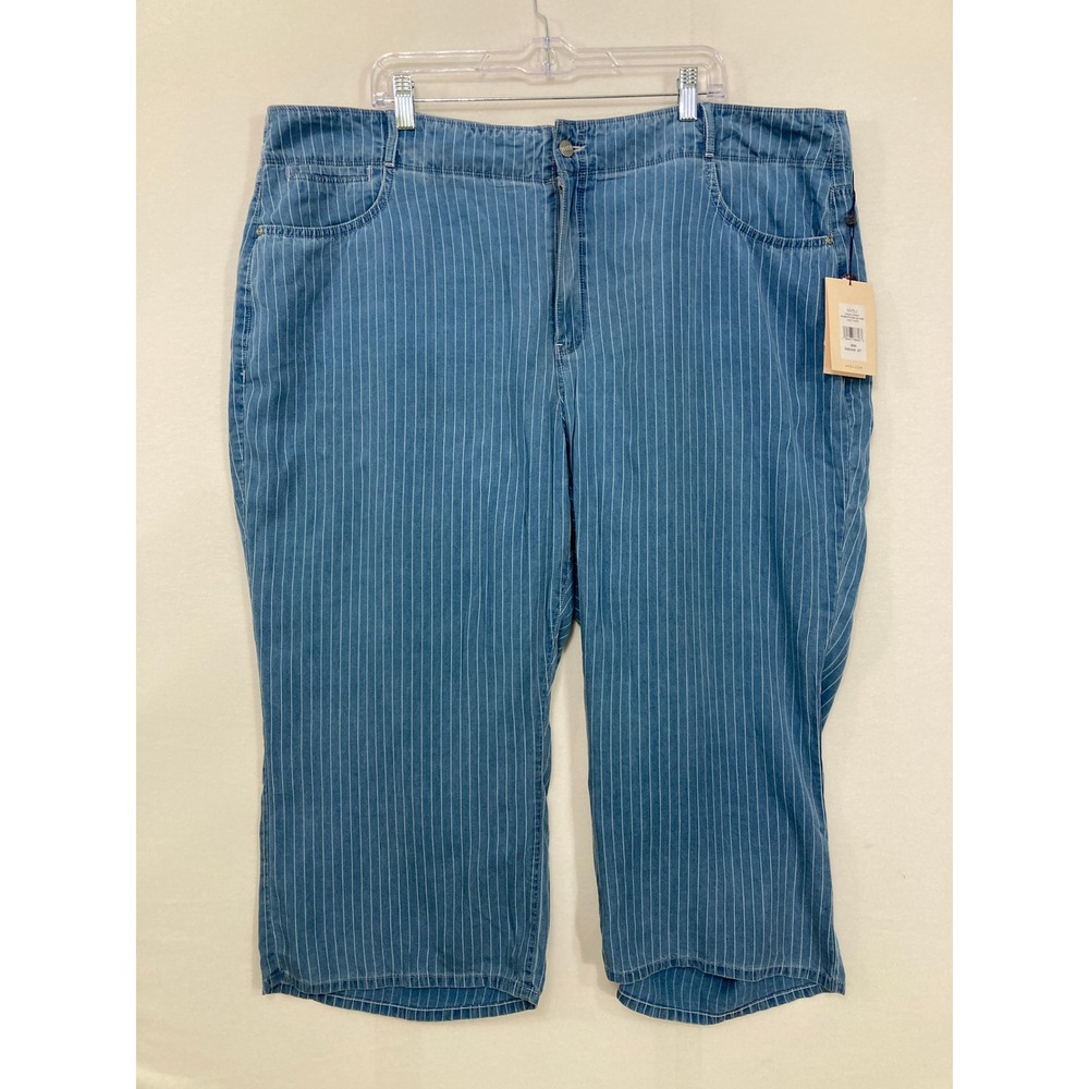 New NYDJ Brigitte Wide Leg Capri size 20W Blue Pinstripe High‎ Rise Soft Lyocell